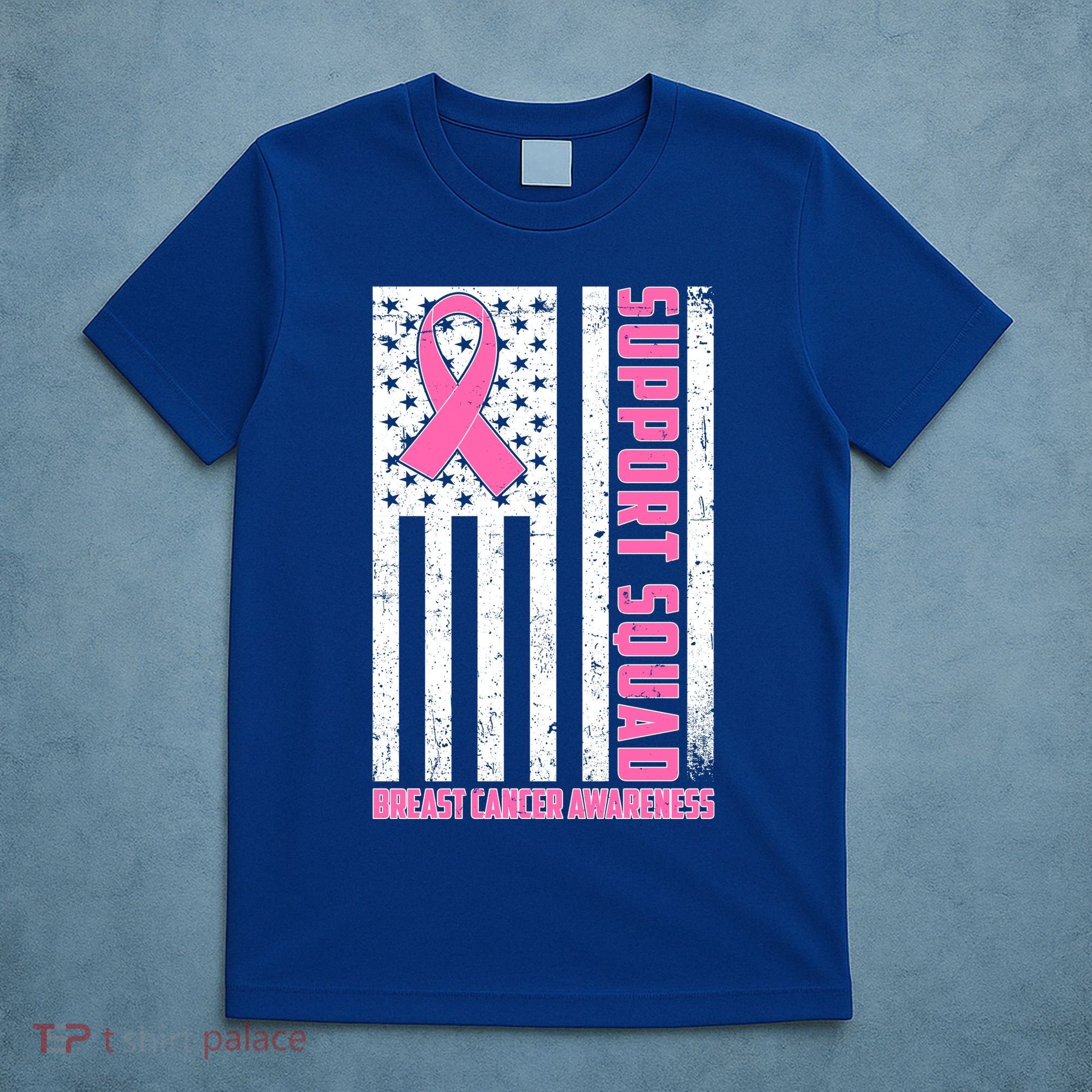 Breast Cancer Awareness Support Squad Distressed USA Flag T-Shirt