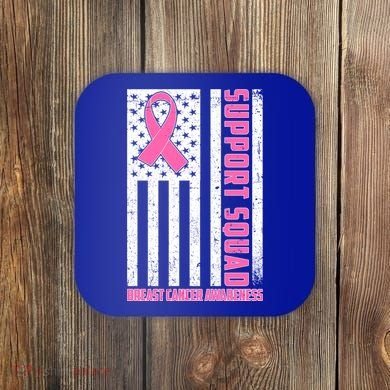 Breast Cancer Awareness Support Squad Distressed USA Flag Coaster
