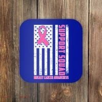 Breast Cancer Awareness Support Squad Distressed USA Flag Coaster thumb 0