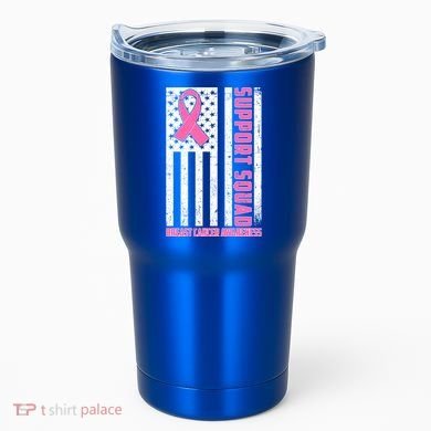 Breast Cancer Awareness Support Squad Distressed USA Flag Tumbler