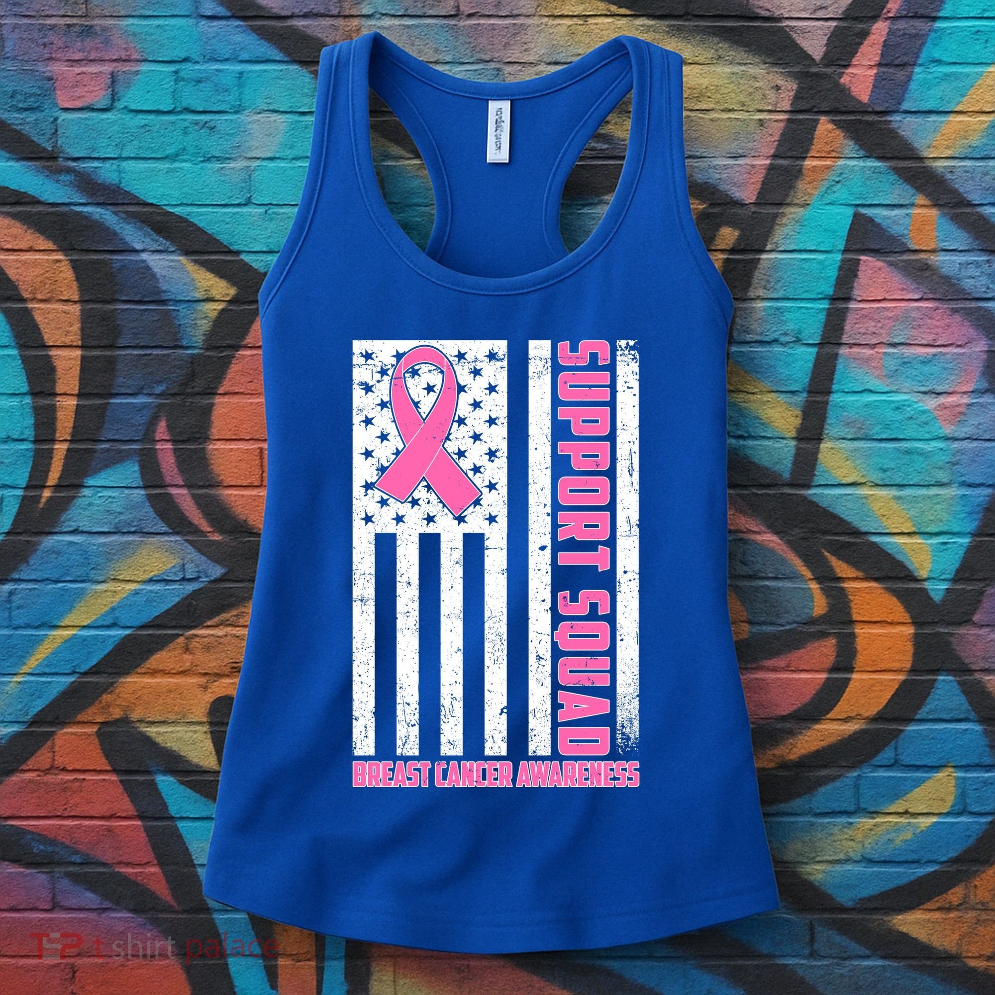 Breast Cancer Awareness Support Squad Distressed USA Flag Women's Tank Top