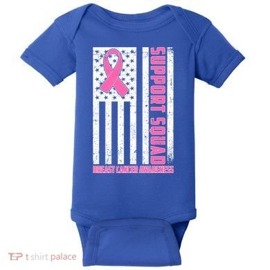 Breast Cancer Awareness Support Squad Distressed USA Flag Baby Bodysuit