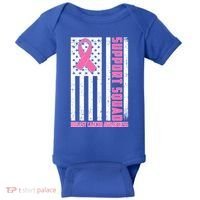 Breast Cancer Awareness Support Squad Distressed USA Flag Baby Bodysuit thumb 0