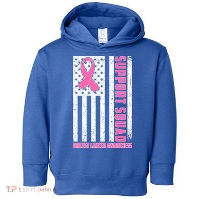 Breast Cancer Awareness Support Squad Distressed USA Flag Toddler Hoodie