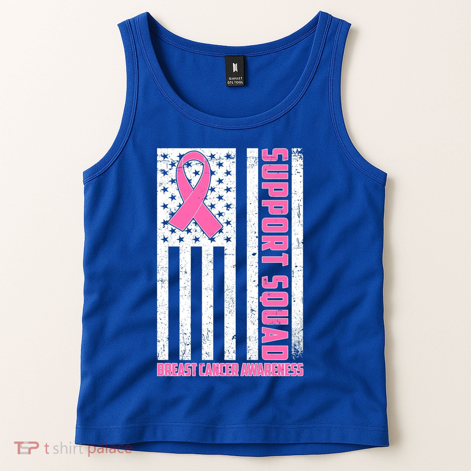 Breast Cancer Awareness Support Squad Distressed USA Flag Tank Top