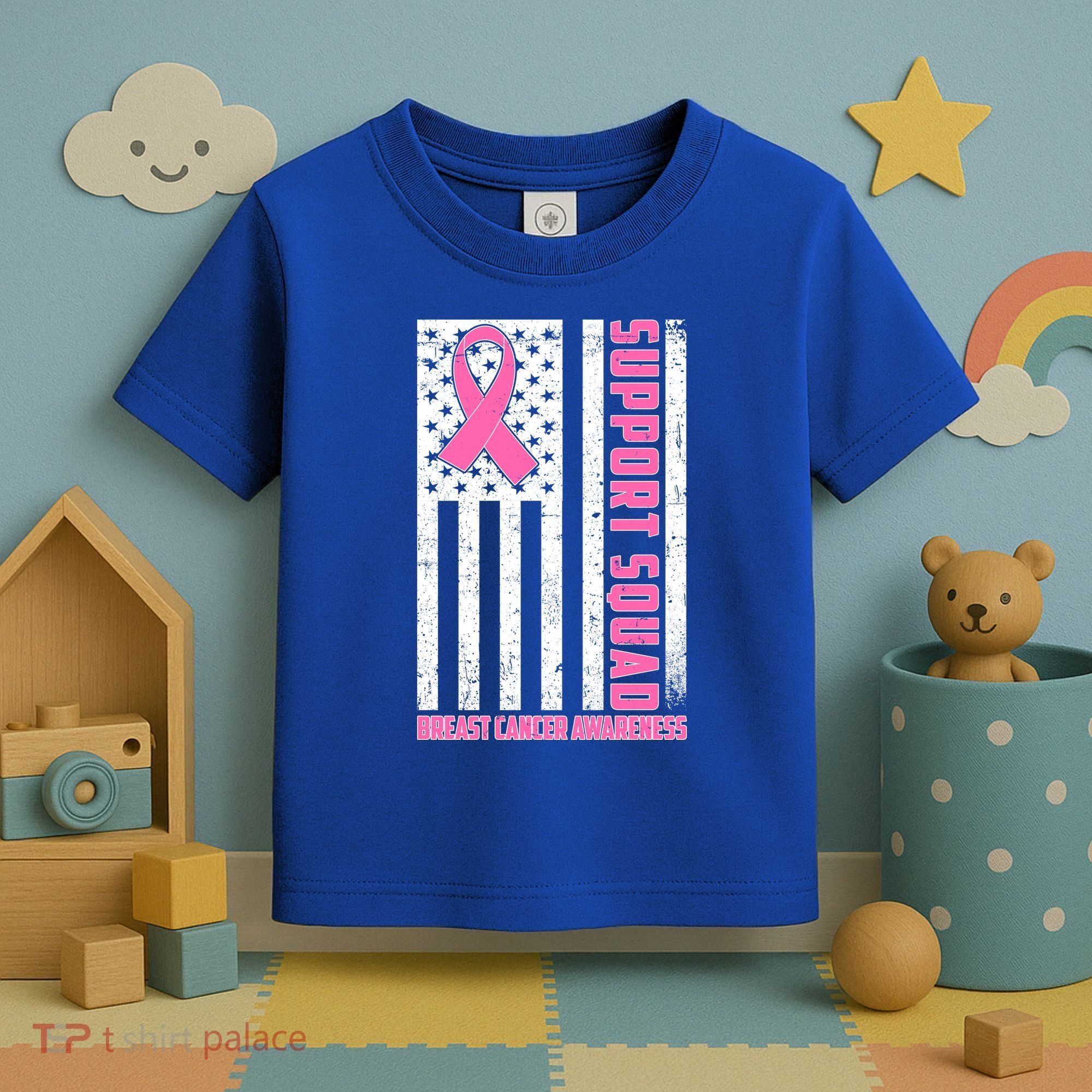 Breast Cancer Awareness Support Squad Distressed USA Flag Toddler T-Shirt