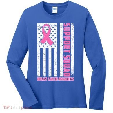 Breast Cancer Awareness Support Squad Distressed USA Flag Women's Long Sleeve Shirt