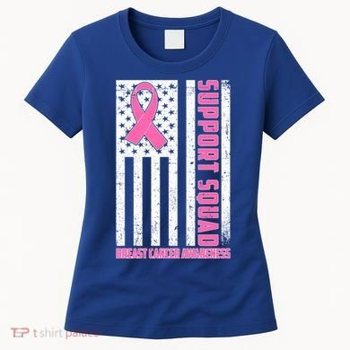 Breast Cancer Awareness Support Squad Distressed USA Flag Women's T-Shirt