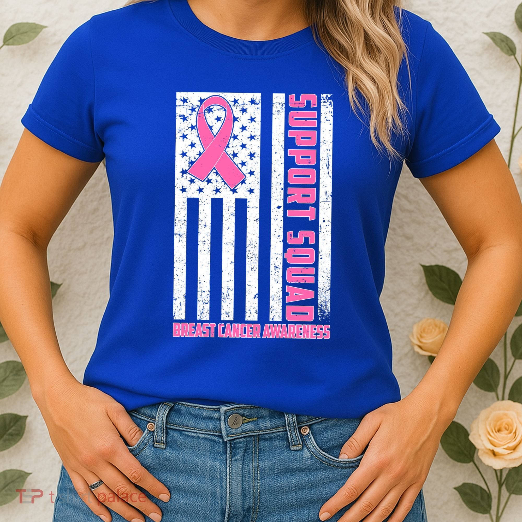 Breast Cancer Awareness Support Squad Distressed USA Flag Women's T-Shirt