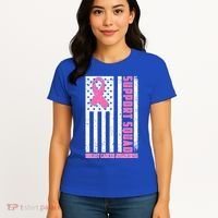 Breast Cancer Awareness Support Squad Distressed USA Flag Women's T-Shirt thumb 4