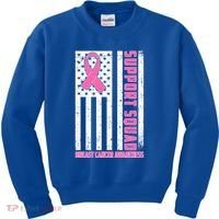 Breast Cancer Awareness Support Squad Distressed USA Flag Kids Sweatshirt thumb 0