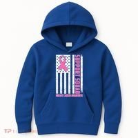 Breast Cancer Awareness Support Squad Distressed USA Flag Kids Hoodie thumb 0