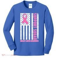Breast Cancer Awareness Support Squad Distressed USA Flag Kids Long Sleeve Shirt thumb 0