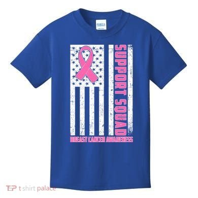 Breast Cancer Awareness Support Squad Distressed USA Flag Kids T-Shirt