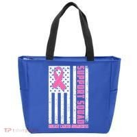 Breast Cancer Awareness Support Squad Distressed USA Flag Tote Bag thumb 0