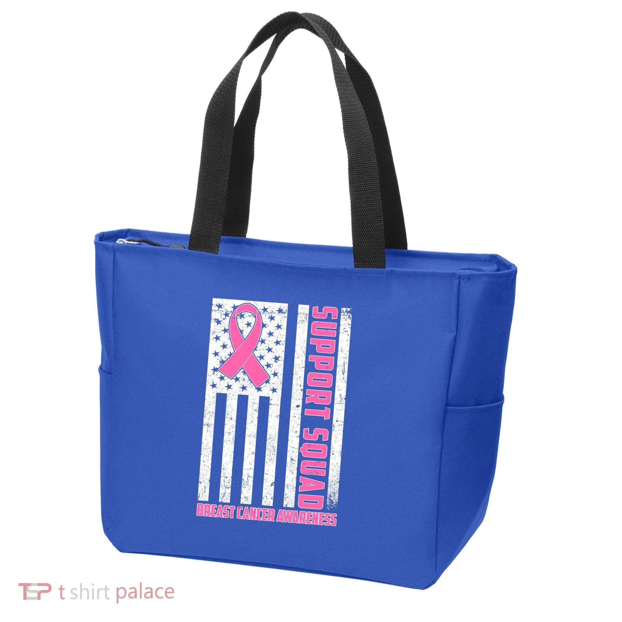 Breast Cancer Awareness Support Squad Distressed USA Flag Tote Bag