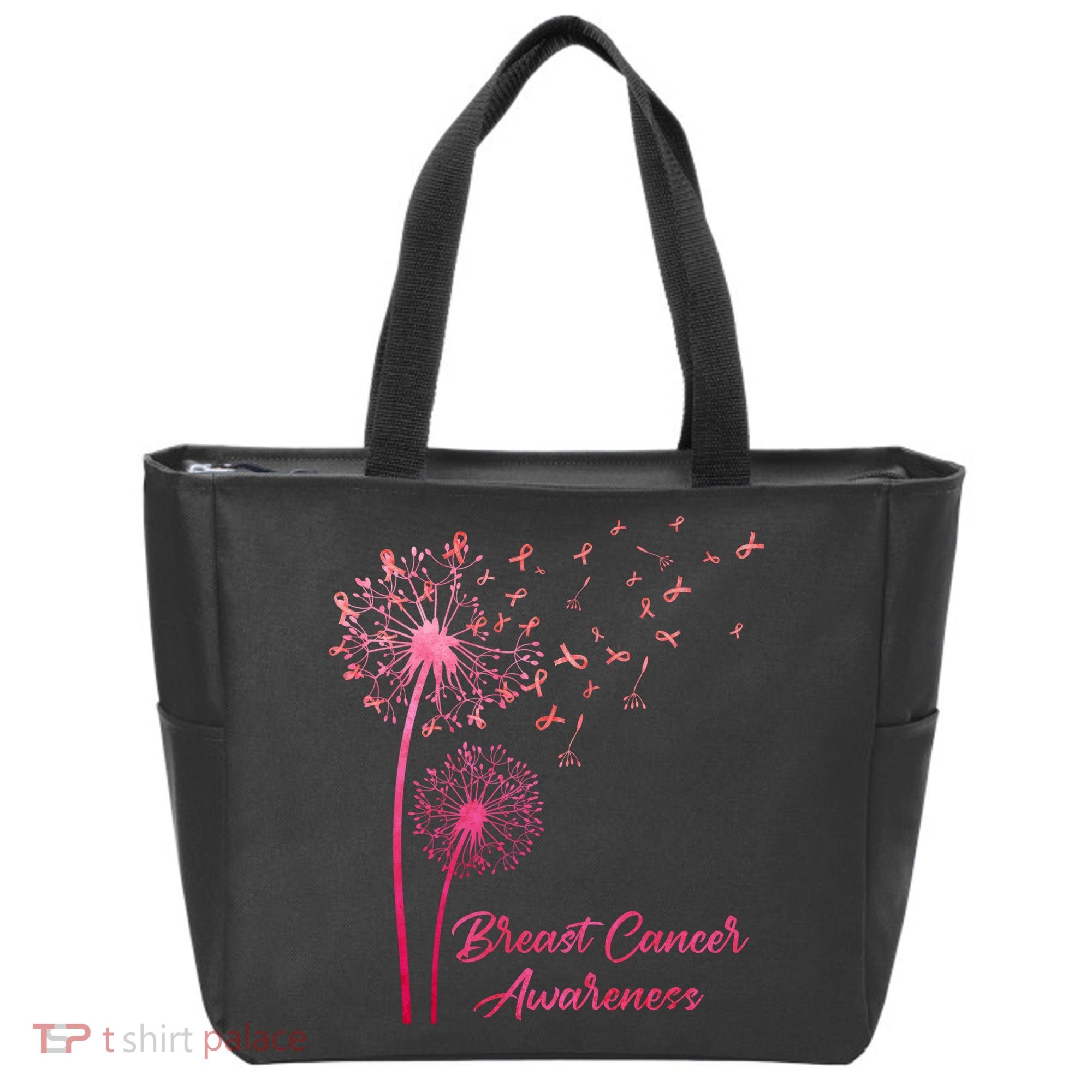 Breast Cancer Awareness Dandelion Pink Ribbon Tote Bag