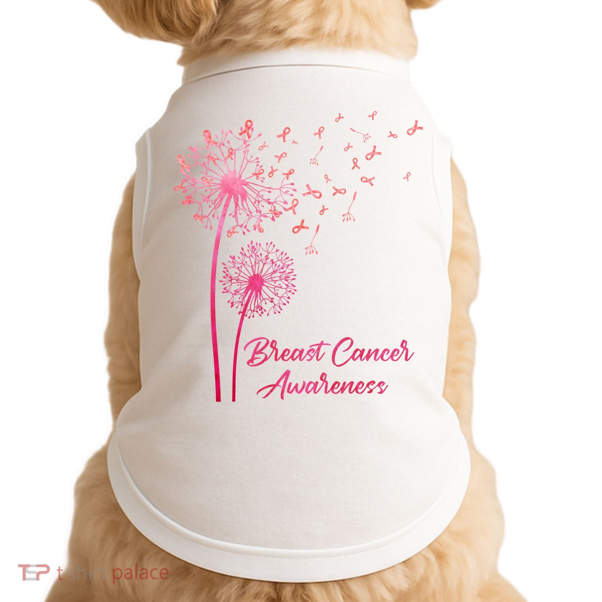 Breast Cancer Awareness Dandelion Pink Ribbon Doggie Tank