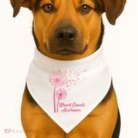 Breast Cancer Awareness Dandelion Pink Ribbon USA-Made Doggie Bandana thumb 1