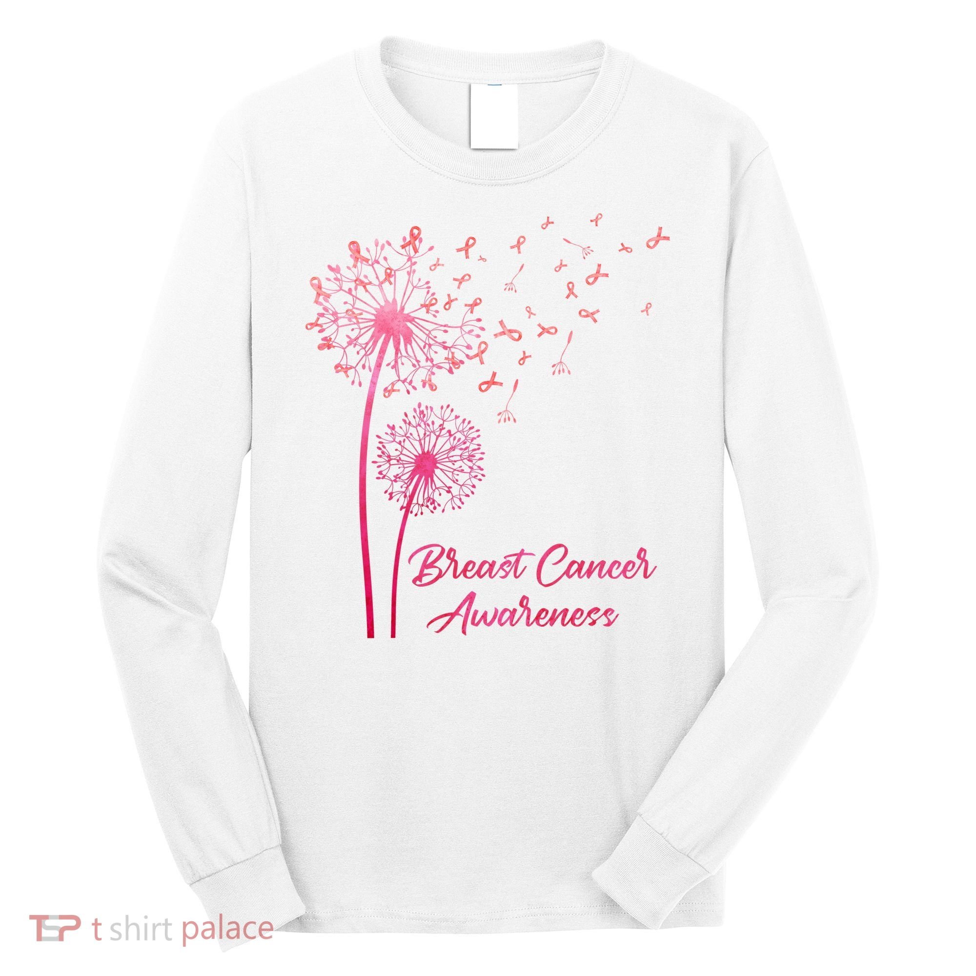 Breast Cancer Awareness Dandelion Pink Ribbon Long Sleeve Shirt