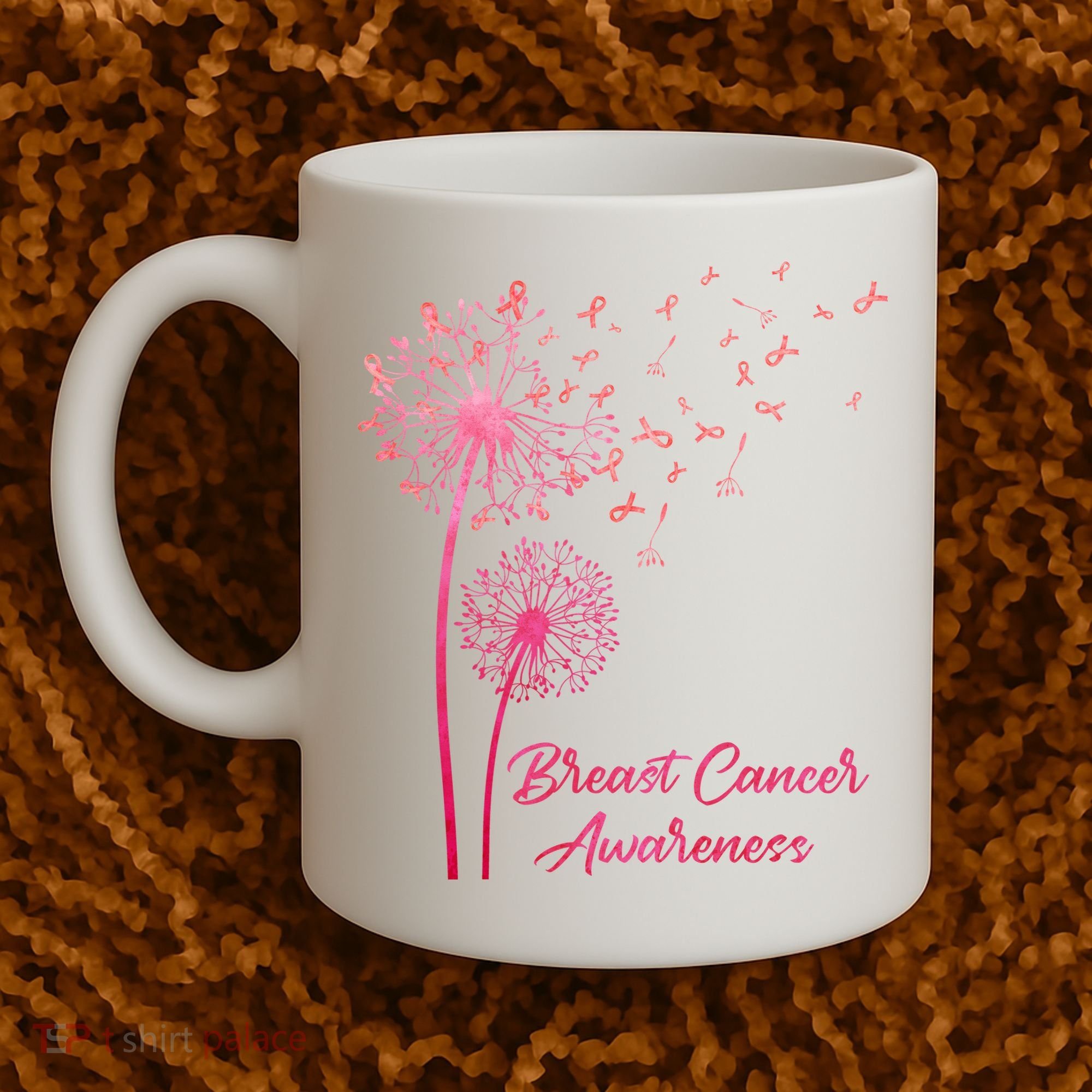 Breast Cancer Awareness Dandelion Pink Ribbon Coffee Mug