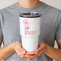Breast Cancer Awareness Dandelion Pink Ribbon Tumbler thumb 2