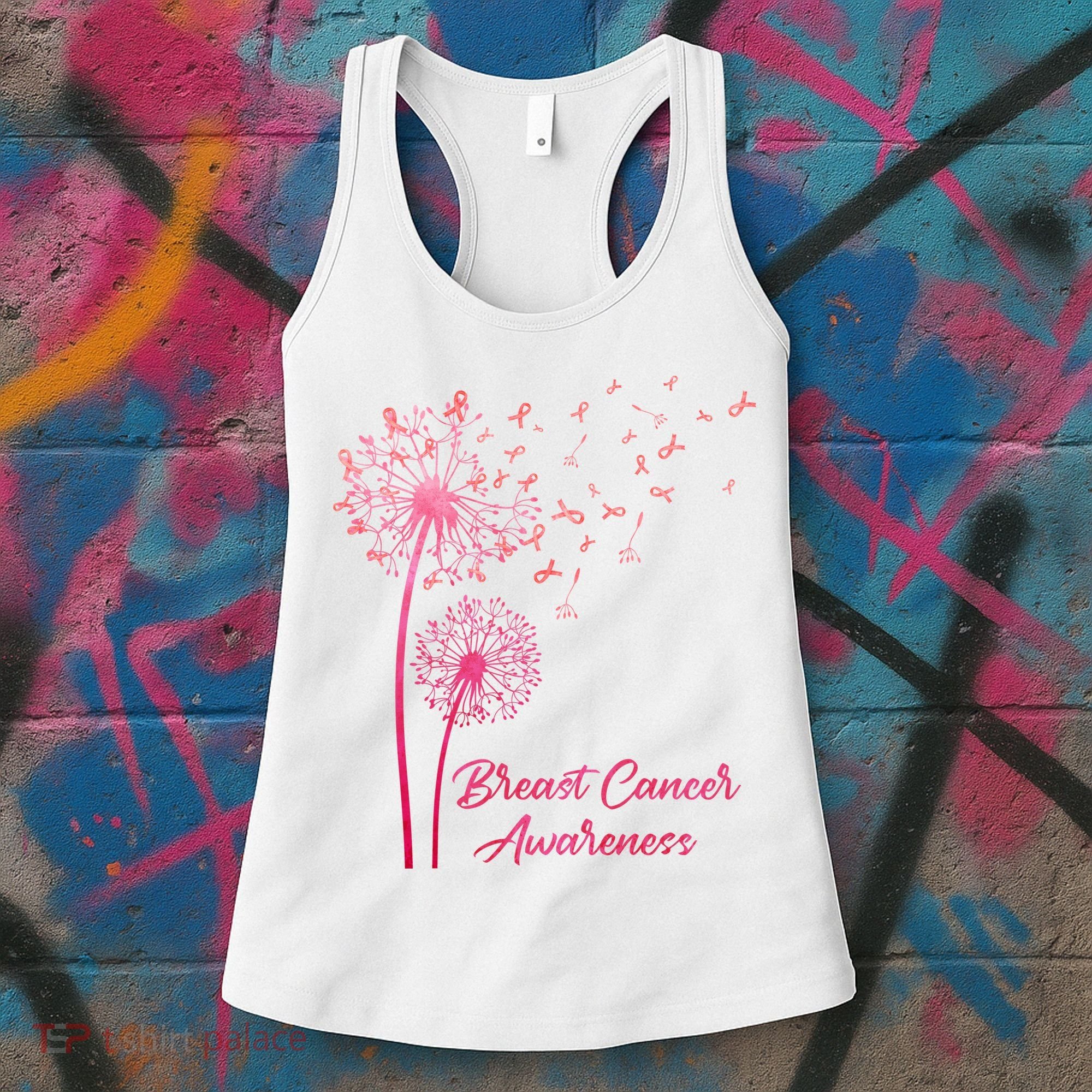 Breast Cancer Awareness Dandelion Pink Ribbon Women's Tank Top