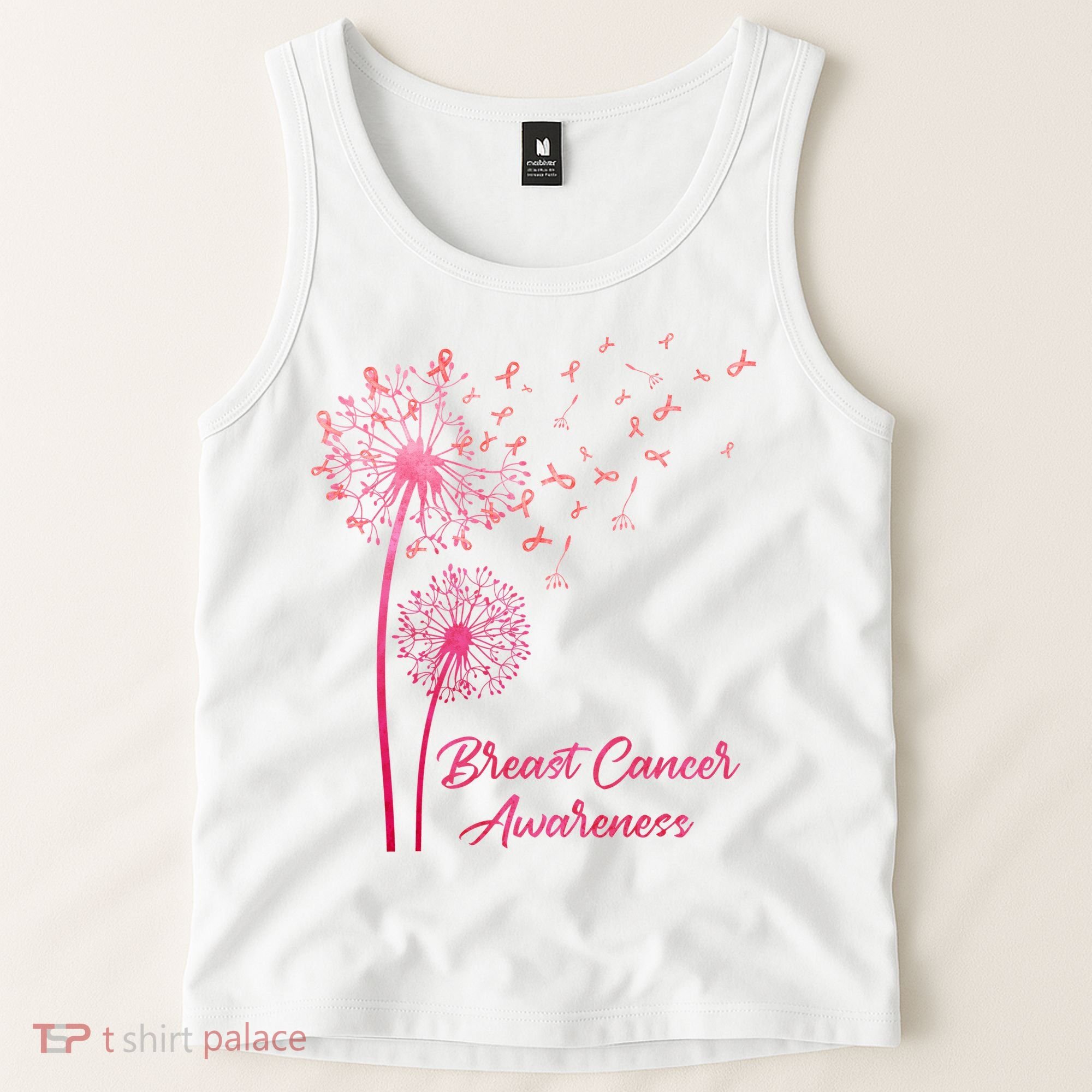 Breast Cancer Awareness Dandelion Pink Ribbon Tank Top