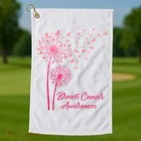 Breast Cancer Awareness Dandelion Pink Ribbon Golf Towel thumb 1