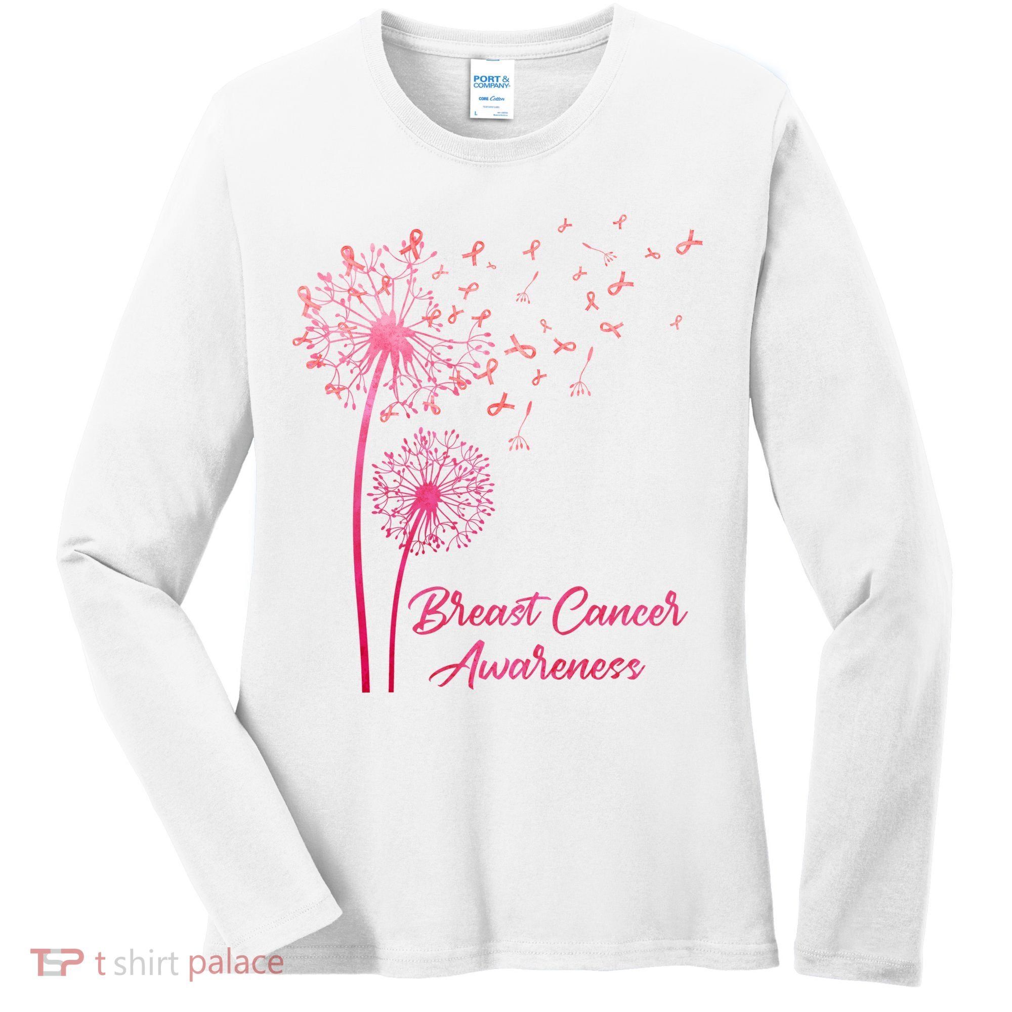 Breast Cancer Awareness Dandelion Pink Ribbon Women's Long Sleeve Shirt