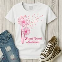 Breast Cancer Awareness Dandelion Pink Ribbon Women's T-Shirt thumb 3