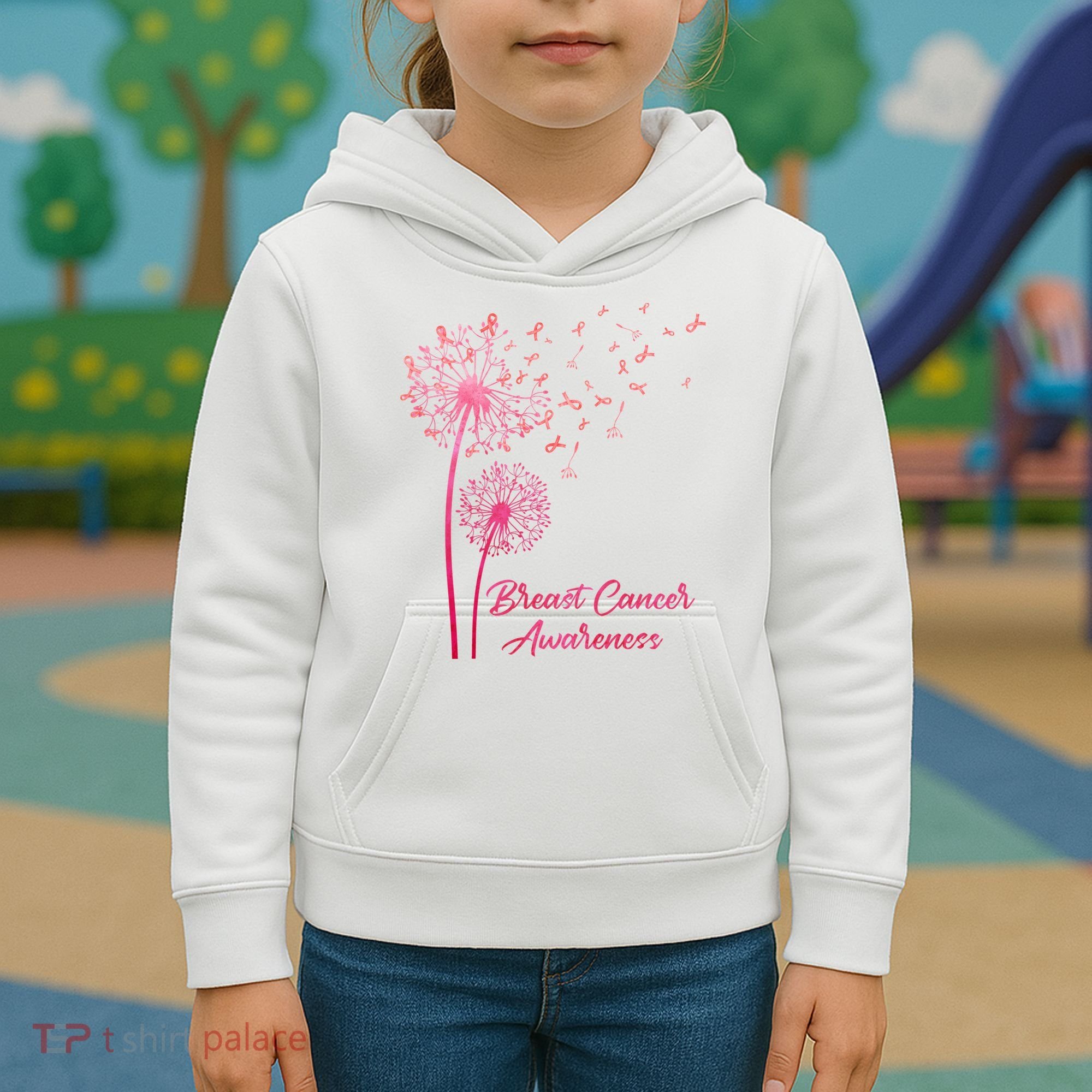 Breast Cancer Awareness Dandelion Pink Ribbon Kids Hoodie