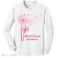 Breast Cancer Awareness Dandelion Pink Ribbon Kids Long Sleeve Shirt thumb 0