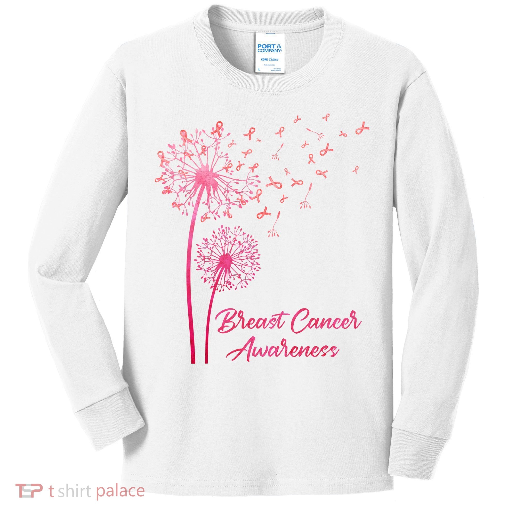 Breast Cancer Awareness Dandelion Pink Ribbon Kids Long Sleeve Shirt
