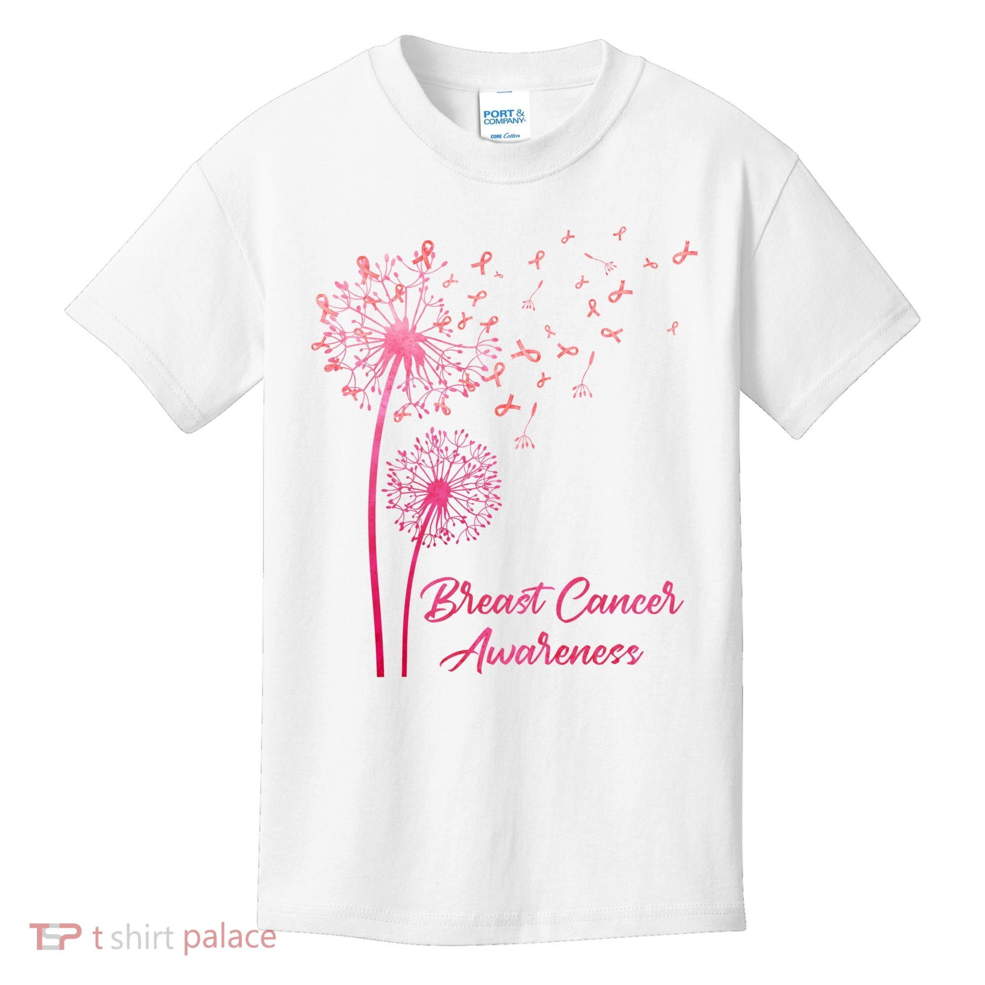 Breast Cancer Awareness Dandelion Pink Ribbon Kids T-Shirt