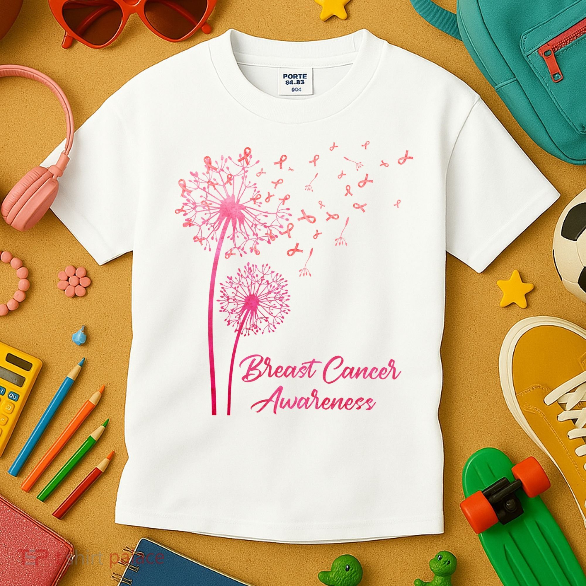 Breast Cancer Awareness Dandelion Pink Ribbon Kids T-Shirt
