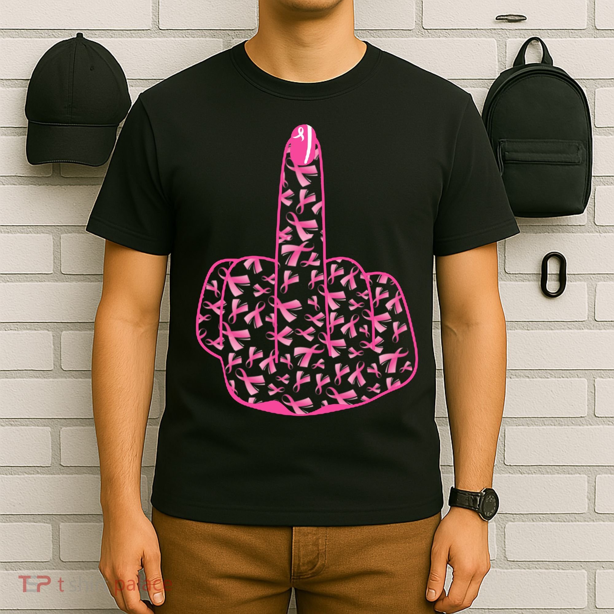 Breast Cancer Awareness FCK Breast Cancer Finger T-Shirt