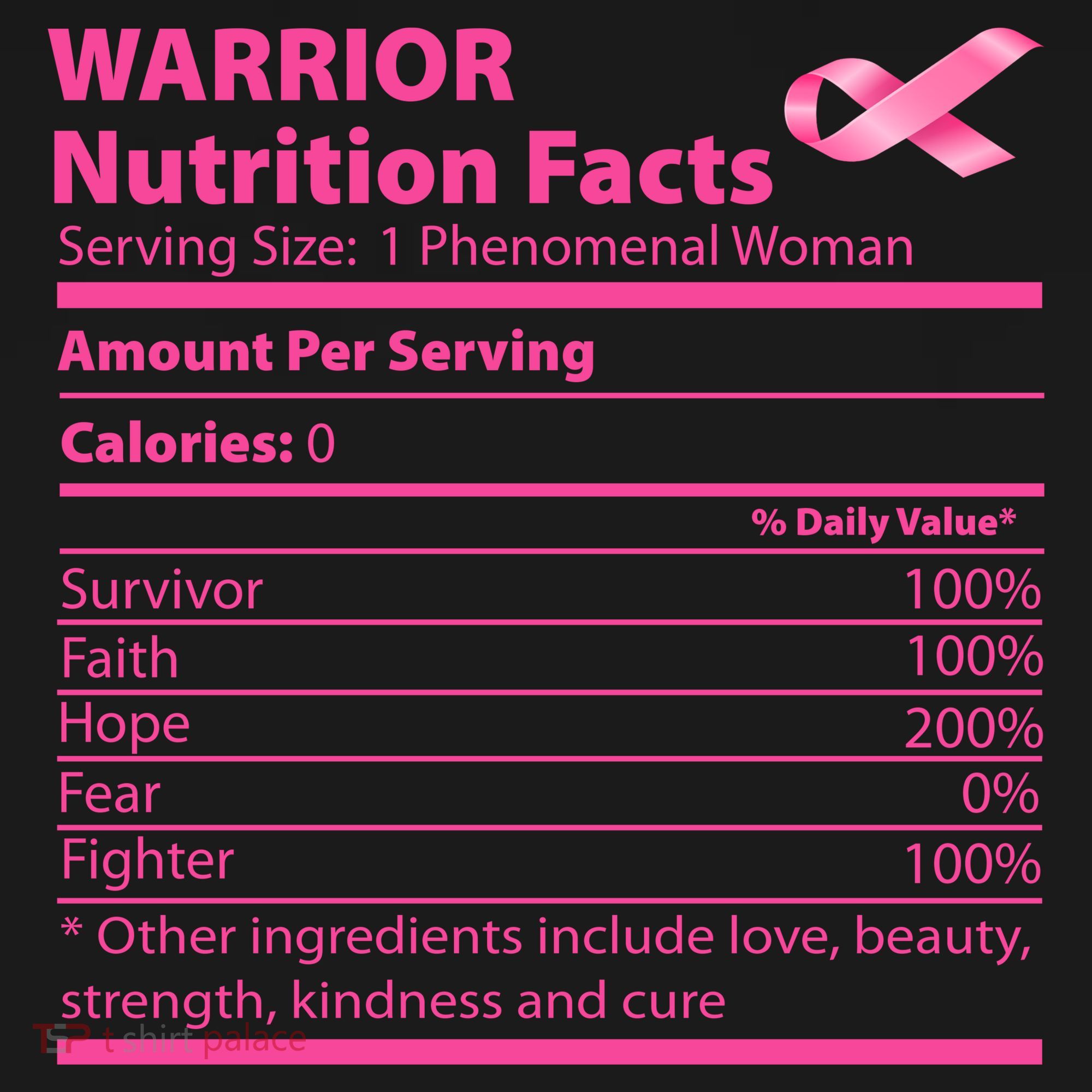 Breast Cancer Awareness Warrior Nutrition Facts Faith Hope T-Shirt