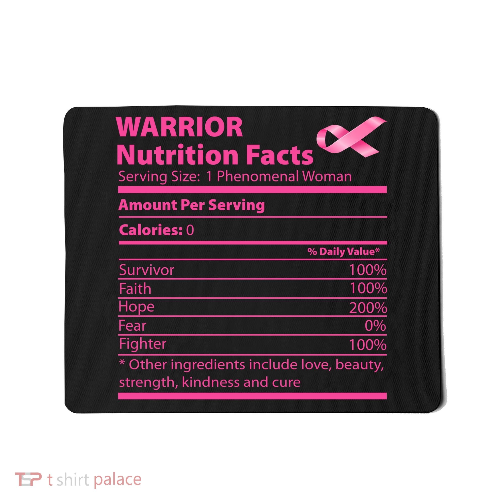 Breast Cancer Awareness Warrior Nutrition Facts Faith Hope Mousepad