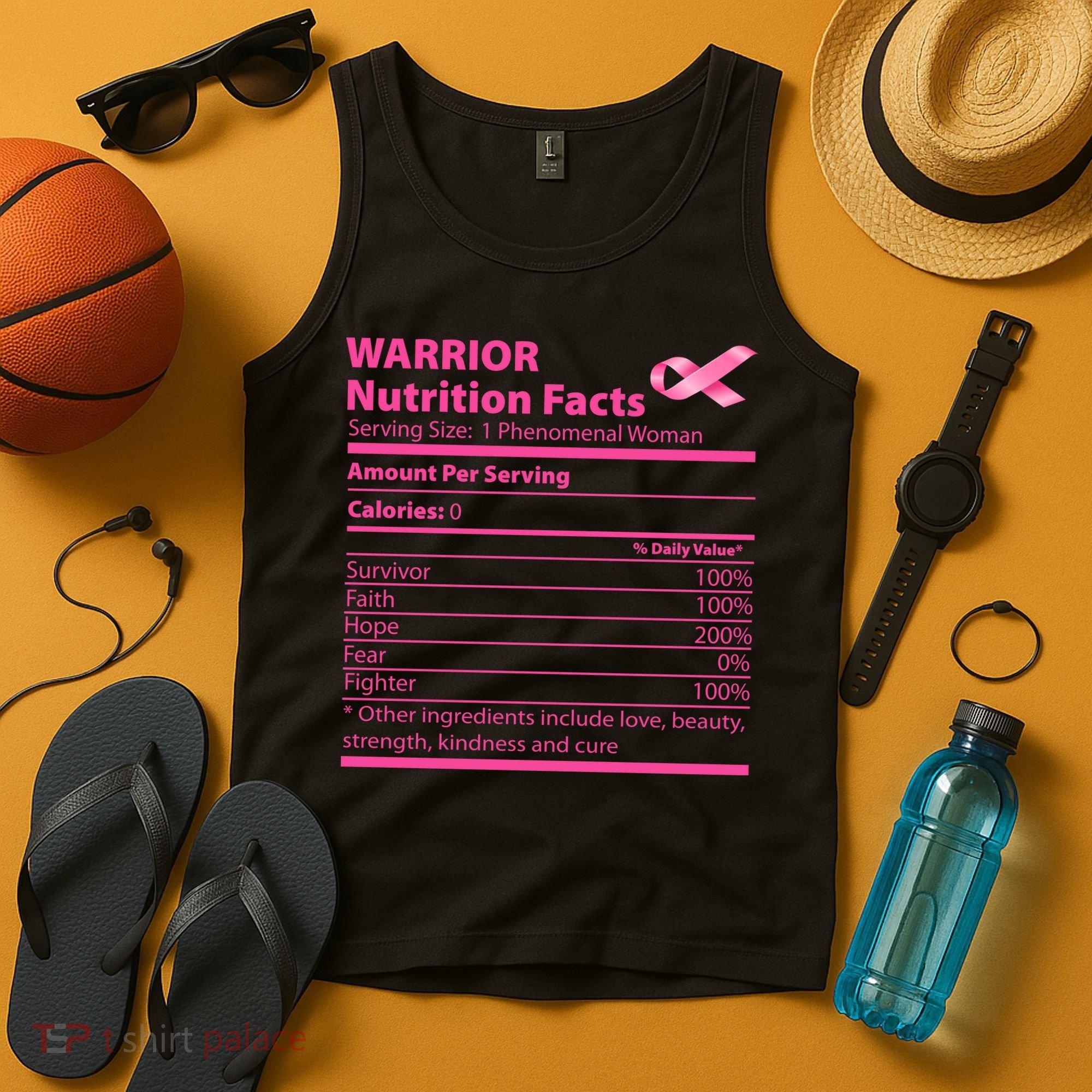 Breast Cancer Awareness Warrior Nutrition Facts Faith Hope Tank Top