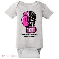Breast Cancer Awareness Her Fight Is My Fight Boxing Glove Baby Bodysuit thumb 0