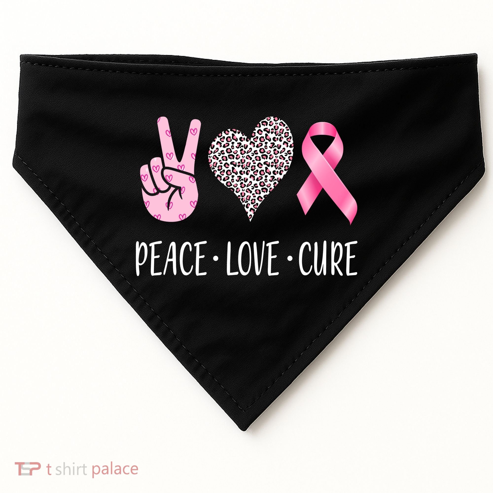 Breast Cancer Awareness Peace Love Cure USA-Made Doggie Bandana