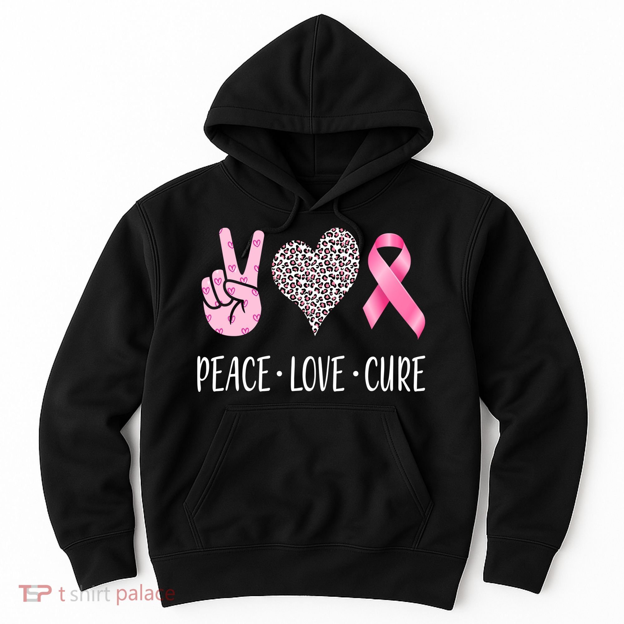 Breast Cancer Awareness Peace Love Cure Hoodie