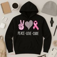 Breast Cancer Awareness Peace Love Cure Hoodie thumb 3