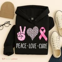 Breast Cancer Awareness Peace Love Cure Hoodie thumb 4