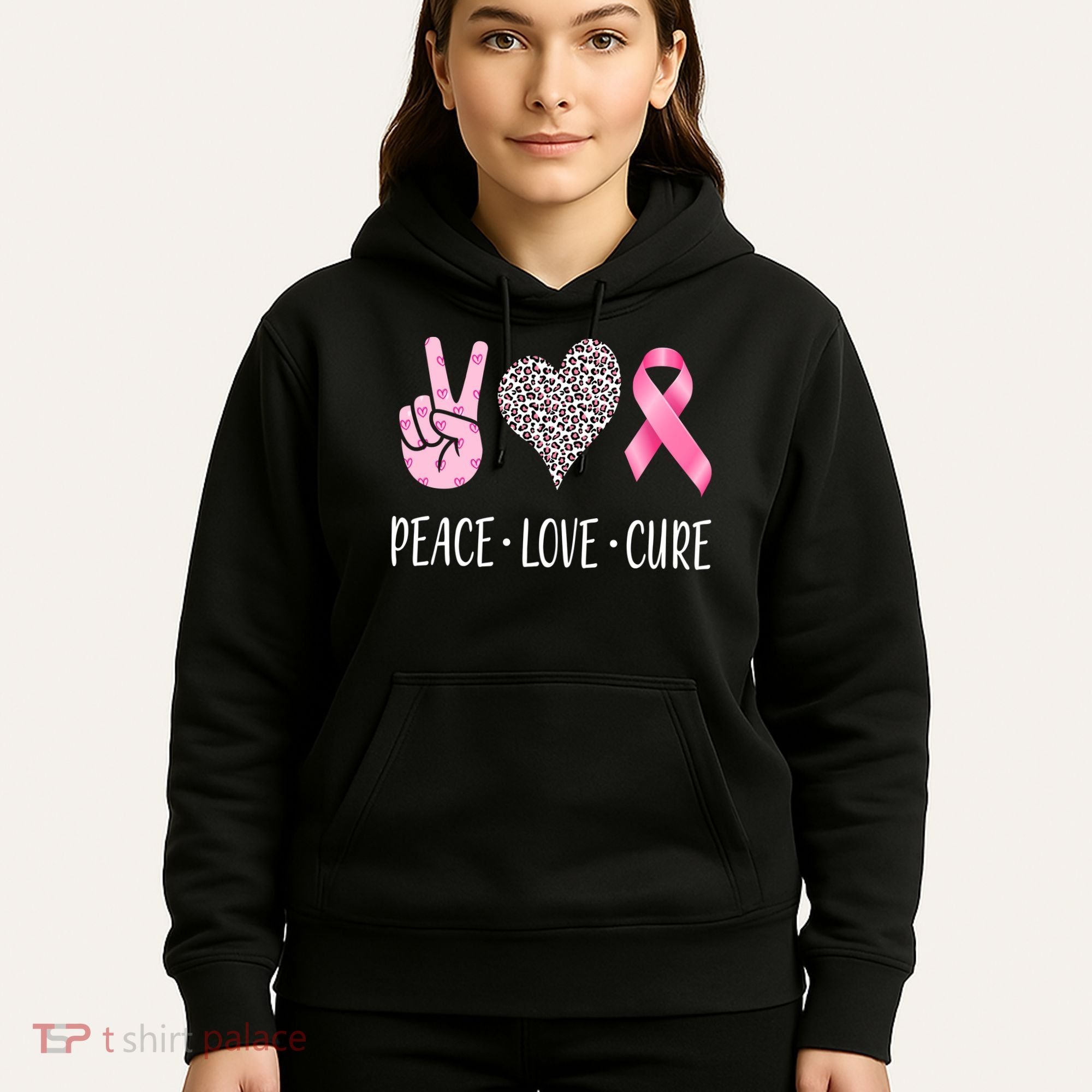 Breast Cancer Awareness Peace Love Cure Hoodie