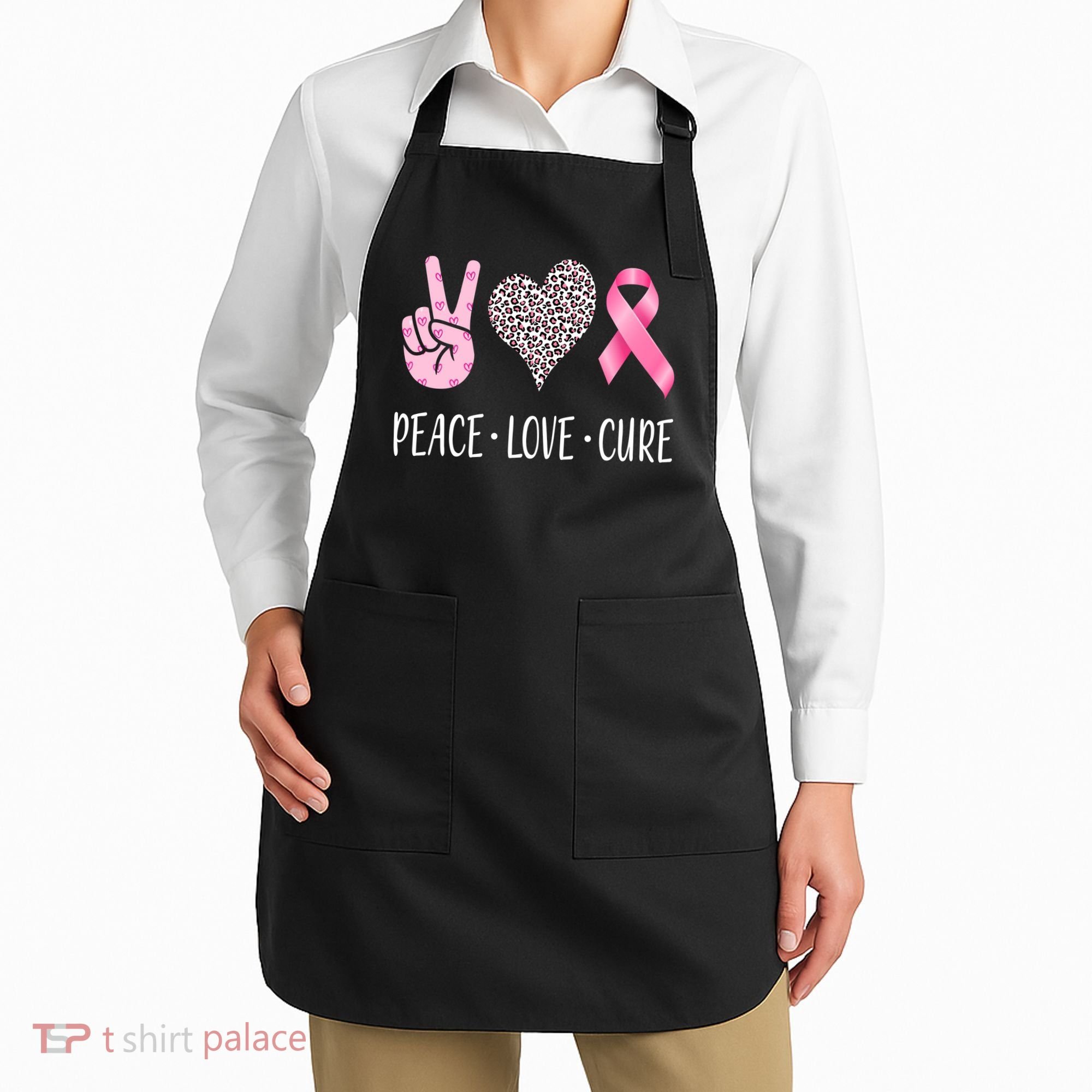 Breast Cancer Awareness Peace Love Cure Apron