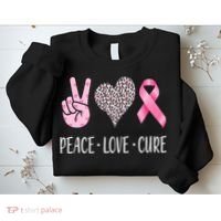 Breast Cancer Awareness Peace Love Cure Sweatshirt thumb 2