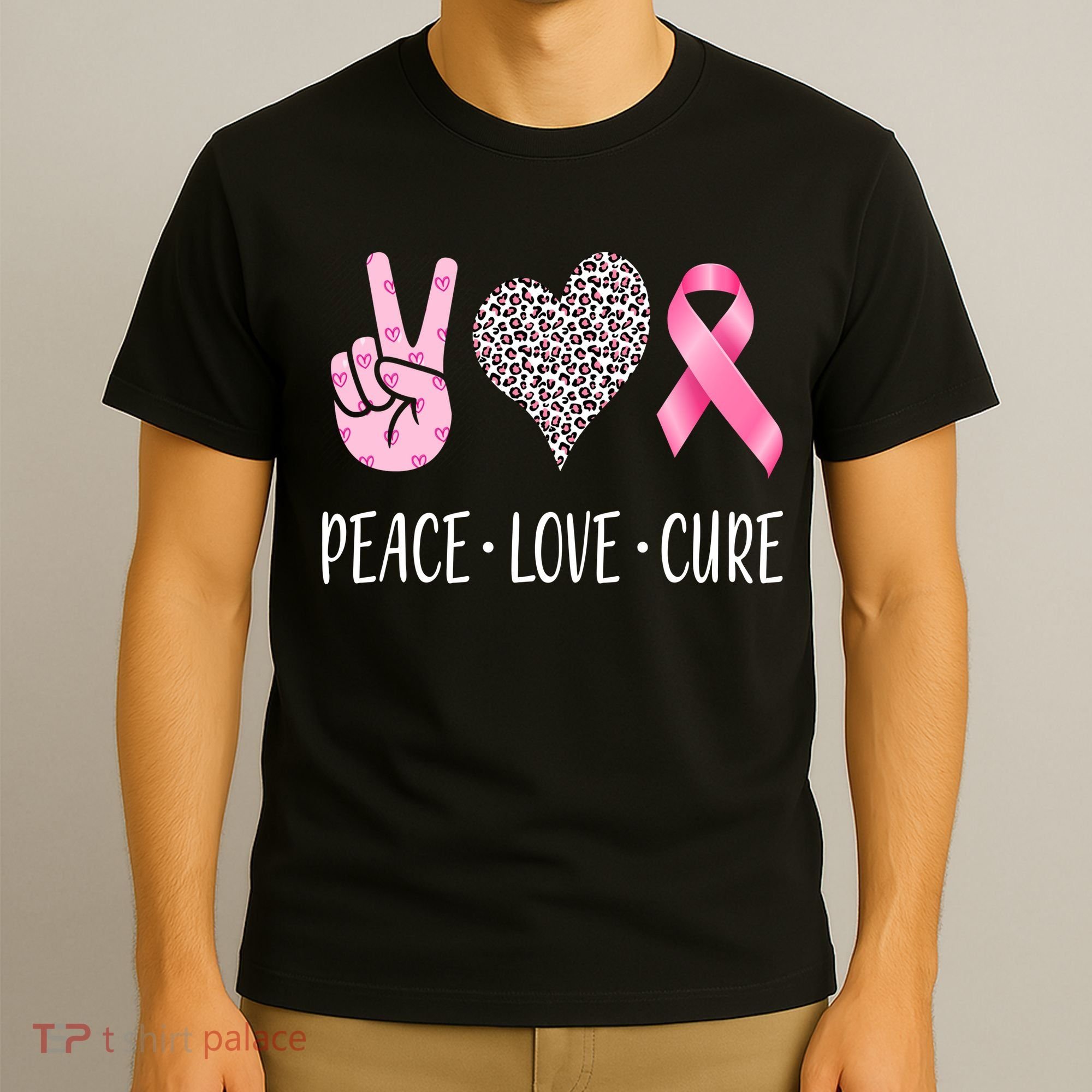 Breast Cancer Awareness Peace Love Cure T-Shirt