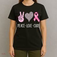 Breast Cancer Awareness Peace Love Cure T-Shirt thumb 4